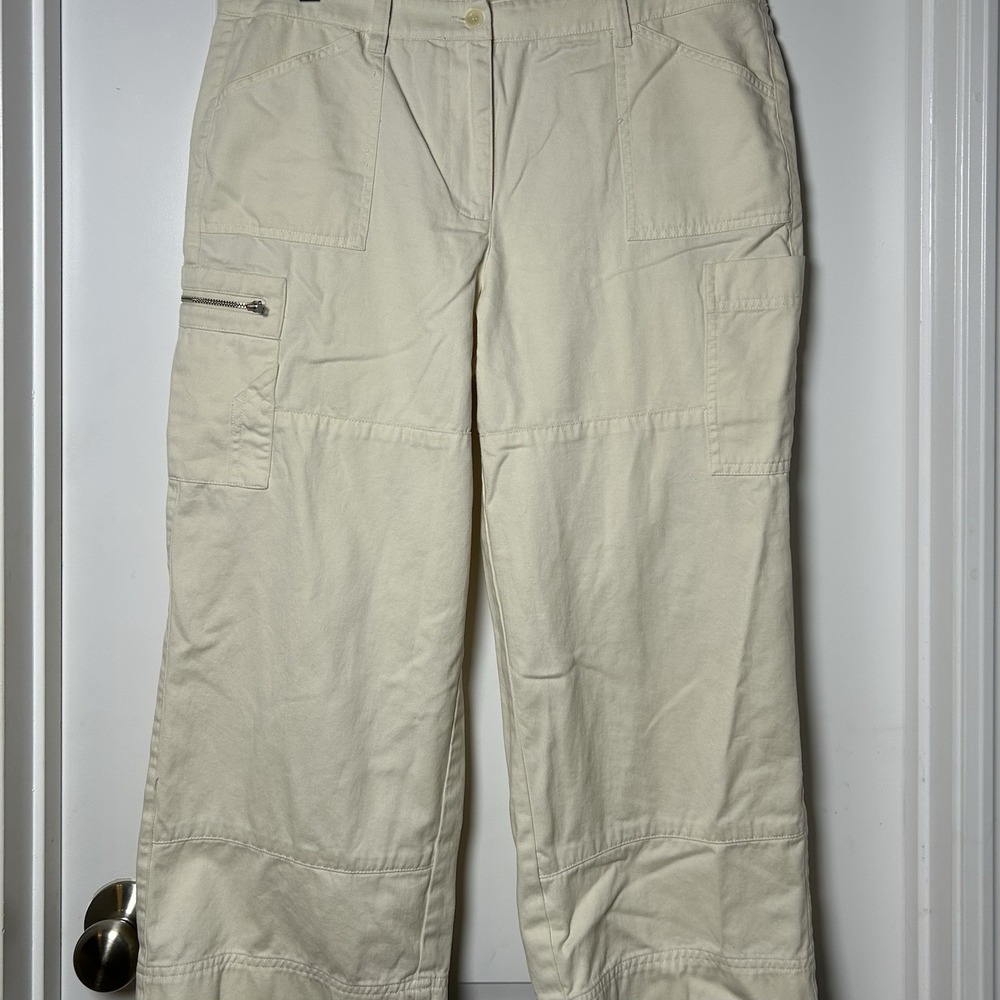Jones New York Sport 100% Cotton Cream Multi-Pocket Straight Cargo Utility Pants